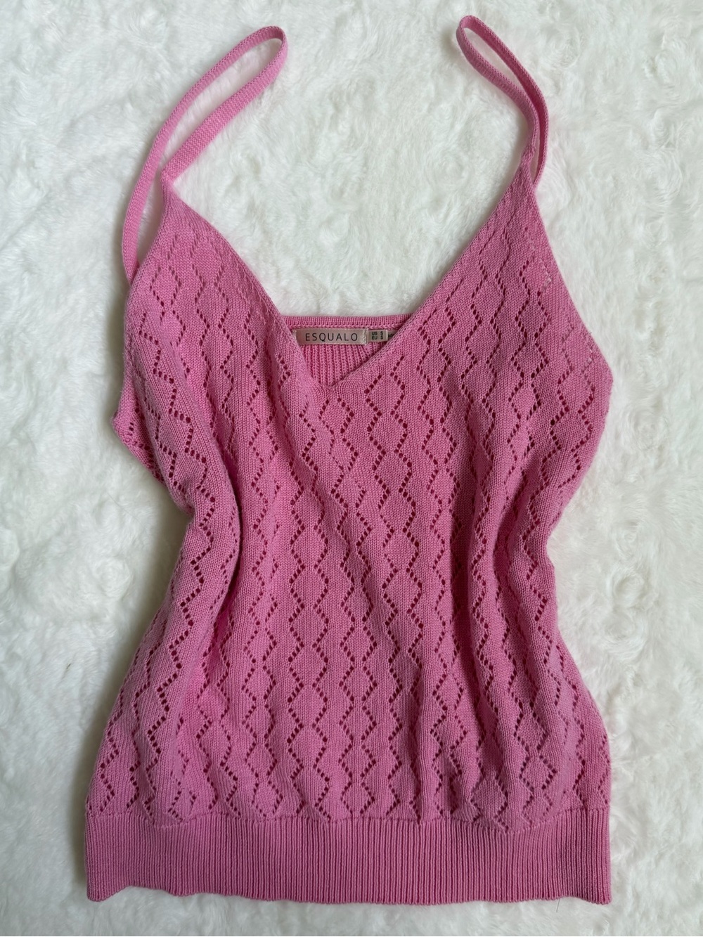 ESQUALO Pink Eyelet Knit V-Neck Camisole
